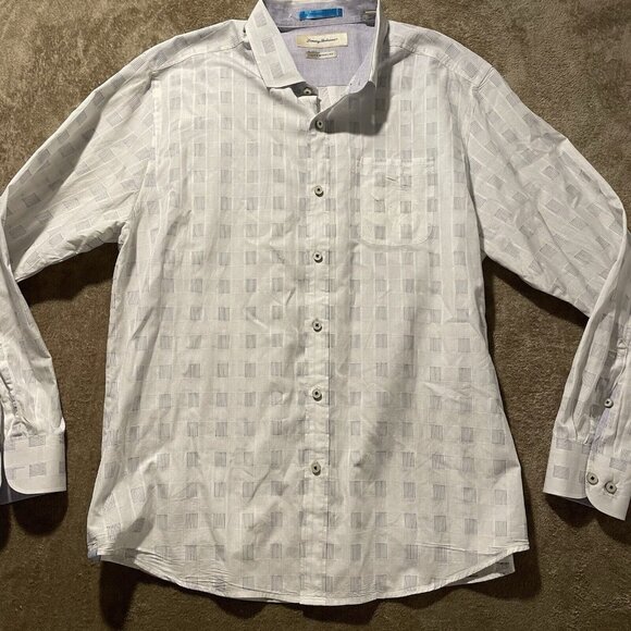 Tommy Bahama Button Down Men's Size XL Island Modern Fit White Shirt Squares - Picture 1 of 8